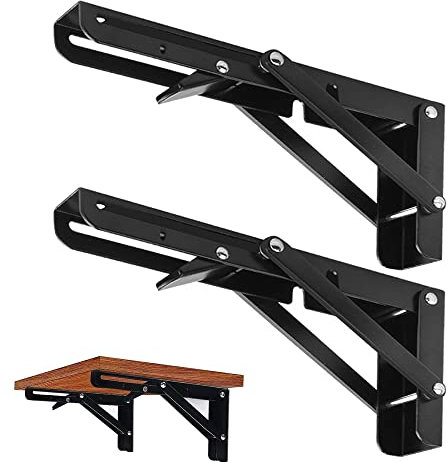 CEEYSEE 2 Stück Klappkonsole 300 mm Schwerlast Klappkonsole Klappwinkel 90 Grad Platzsparend Klappbares Regal für Arbeitszimmer, Garage, Büro, Tisch, Zuhause, Küche (Schwarz 300mm)