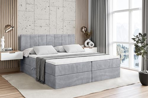 ALTDECOR Boxspringbett mit Matratze und Lattenrost, Boxbett, Topper, Polsterbett mit Bettkasten, Bett mit Stauraum H3-Matratze, Doppelbett, Springboxbett - MOETI - 160x200 - Grau Monolith 84