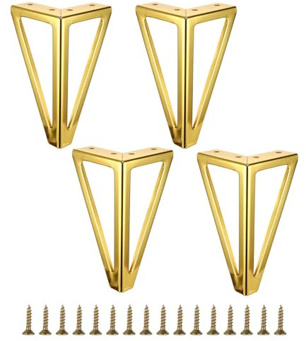 CYEER 4 Stück 15CM Möbelfüße Gold Metall, 6inch Ersatz Tischbeine, Diamant Dreieck Füße für Möbel, Möbelfüße Gold für Couchtisch, TV-Schrank, Sofa füße, Bett und andere Tischbeine, mit 16 Schrauben