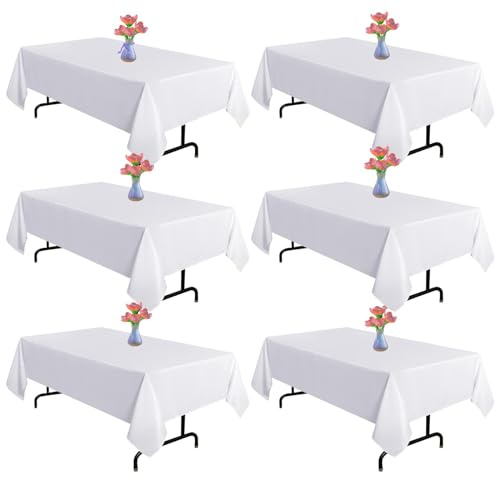 Vnituasr 6er-Pack weiße Rechteckig Tischtuch, 153×214 cm Polyester-Tischdecken