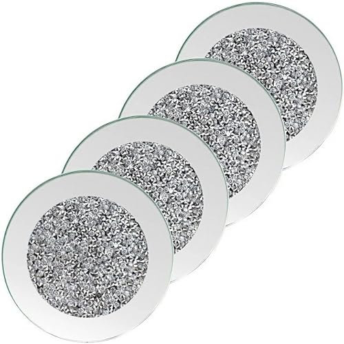 SHIDOW Verspiegelte Untersetzer für Getränke, zerkleinerte Diamant-Untersetzer, 4 Stück, silberfarbene Crushed Kristall-Untersetzer, Glitzer-Dekoration für Zuhause, Restaurant, Küche, Bar, Esstisch