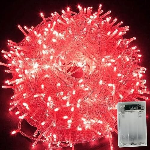 SHANJIA Guirnaldas Luces Exterior,10M 80 LEDGuirnalda Luces Pilas,Decoración Fairy Lights,Luces de Cadena para Decoración de Jardín de Fiesta de árbol de Navidad (Rojo)