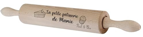 Rouleau à Pâtisserie Personnalisé – Gravure La Petite Pâtisserie de Mamie – Cadeau Fête des Grands-Mères – Personnalisation avec Prénom des Petits-Enfants – Modifiable sur Demande