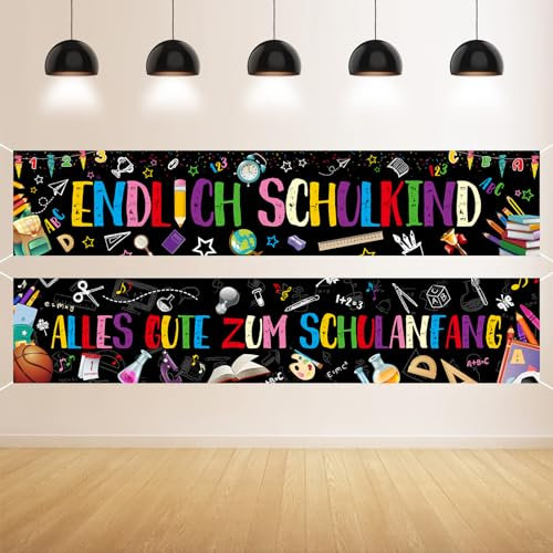 GRESATEK Schulanfang Banner Deko für Schüler, 2 Stück Schwarz Alles Gute Zum Schulanfang Banner Lange Größes Einschulung Banner Photo Booth Dekoration für Drinnen und Draußen