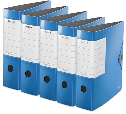 Leitz Qualitäts-Ordner 180° Solid, 5er Pack, A4, Hellblau, 8,2 cm Rückenbreite, Gummibandverschluss, Robustes Polyfoam, extra breites, austauschbares Rückenschild, 11120030