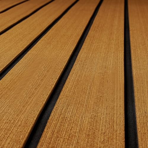 ICOOP 94.5x36 Sea Deck Boat Flooring EVA Foam Decking Sheet Brown Teak Sea Deck Marine Decking Pad 3m Boat Decking Self Adhesive Floor Mats Pontoon Deck Coverings Hydroturf Marine Carpet for Boats