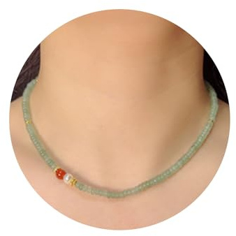 fooind Natürliche Dongling Jade Halskette für Frauen, Roter Achat Süßwasserperlen Handgemachte Perlenkette 14K Kupfer Vergoldet Verstellbarer Schmuck als Geschenk für Frauen