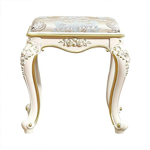 fussbank Frisiertisch Frisierkommode Polsterstuhl Schminktisch gepolsterte Kommode Schminktisch Schminksitz barocker Klavierstuhl weiß mit Beinen aus Naturharz (Farbe: Samt-G