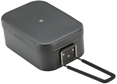 Campingmoon Aluminum 1.3L Camping Dinner Box with Foldable Handle, 2 Bowls, Grey, No Lid