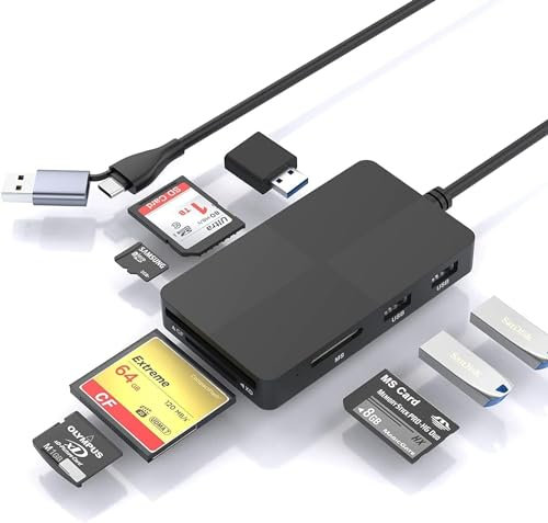 USB C USB3.0 Lector Multitarjetas,5 Tarjetas de Memoria con 3 USB3.0,8 en 2 SD/TF/CF/XD/MS Lector/Adaptador/Hub para Tarjetas de Memoria SD SDXC SDHC CF Micro SD Micro SDXC SDHC MS MMC UHS-I USB Stick