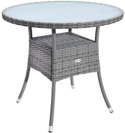 Casaria® Gartentisch Polyrattan Wetterfest Rund Klein 60cm Grau Glas Tischplatte 80kg Belastbar Outdoor Terrasse Balkon Bistro Tisch Beistelltisch