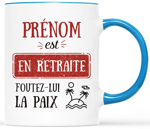 Cadeau Plus Mug Personnalisé Prénom - Cadeau Humoristique, Tasse pour Homme Femme, Mug Retraite Femme, mug retraite homme (Ciel-Bleu)