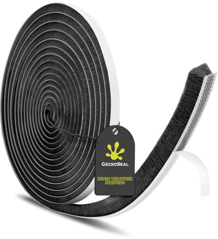 GeckoSeal 6m Bürstendichtung Selbstklebend, 9mm(B) x 9mm(D), Bürstendichtung für Fenster, Schiebetür, Bürstendichtung Rolladen für Kleiderschränk, Türbürstendichtung für Insektenschutz - Schwarz