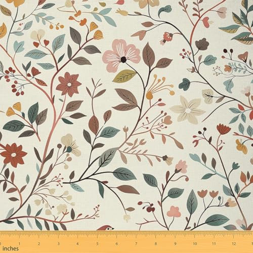 Tissu Botanique Aquarelle Tissus Au Metre,Vintage Bohème Tissu Décoratif,Chinois Floral Tissu Intérieur et Extérieur,Craft Patch Feuille Printemps Tissu de Décoration Intérieure,460x150 (HxB)