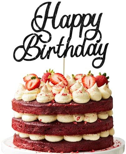 RIBBOOO 1-Pack Schwarz Happy Birthday Tortendeko Cake Topper Geburtstag Kuchen Dekoration für Geburtstagsparty Papier-Kuchenaufsatz Jungen Mädchen Frauen und Männer