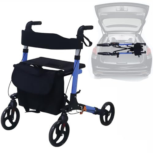 HAILMGAY Rollator Faltbar Und Leicht Mit Sit - Rollatoren Schmal Für Wohnung - Rollatoren Für Senioren Klappbar Mit 4 Reifen Für All Gelände - Doppelbremse Und Griff Höhenverstellbar