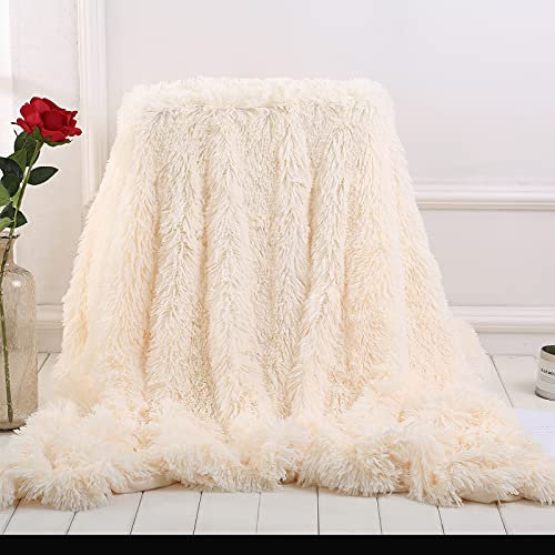 Blanket for Bed, Milky White Plush Blanket, Long Hair Throws Blanket, Sherpa Fleece Blanket, Double Faux Fur Bed Blanket, Super Soft Shaggy Throw Blanket, Air Conditioning Blanket, Couch Throw