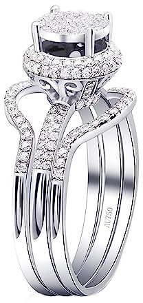 Tolldek Weißgold 18K 750 Echt Gold Schmuck Ring, 3er Set Eheringe mit Moissanit, Au750 Gold Partnerringe Trauringe für Damen, Weißgold, Gr.58