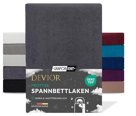 Devior Frottee Winter Spannbettlaken, Anthrazit, 90x200–100x200 cm – Kuscheliges Frottee Bettlaken 160 g/m² aus Baumwolle für Matratzen bis 22 cm Höhe – Oeko-TEX Made in Green Zertifiziert