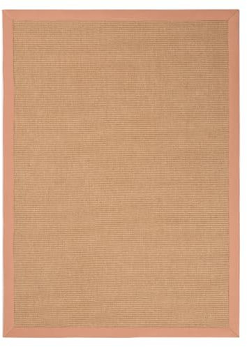 carpetfine Sisalteppich Naturfarbe 240x340 cm handgewebt mit Bordüre aus Baumwolle in Pfirsich | Moderner Rutschfester Flachgewebeteppich Uni aus Naturfasern für Wohnzimmer, Schlafzimmer