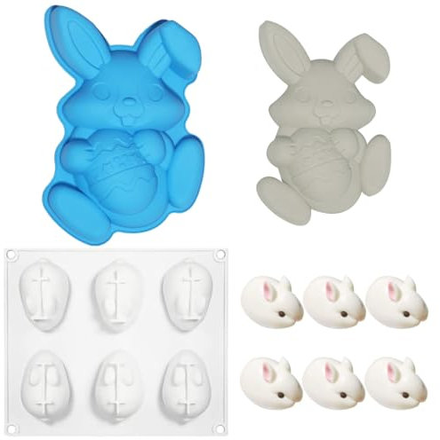 Osterhasen-Eierform, Backform Hase Kuchenform Silikon, Ostereier Silikonform, Silikonformen Ostern, Hase Kuchenbackform Mousse Soap Eiswürfelform Ostern Form Motivbackformen, 2 Stück, Blau+Weiße