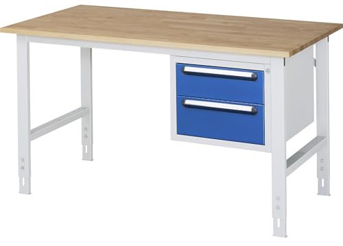 kaiserkraft | Arbeitstisch mit Schubladenschrank | Unterbau-Container mit 2 Schubladen 1 x 150 | 1 x 180 mm | BxT 1500 x 800 mm | B-Platte | Stärke 25 mm
