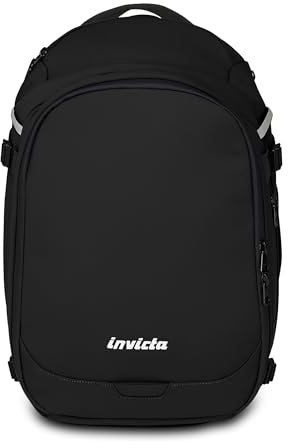 Invicta Campus S Reiserucksack Schwarz Einfach mit 15,6 Zoll PC-Tasche, Trinkflaschentasche und verstärktem Boden, 23,5 l Handgepäck, Arbeits- und Reiserucksack für Damen und Herren, Schwarz