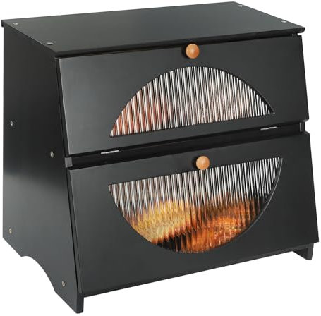 Leader Accessories Double Decker Bamboo Bread Bin 2-Layer Bread Box Large Capacity Bread Storage for Kitchen translucent window 15.3x9.8x13 Black