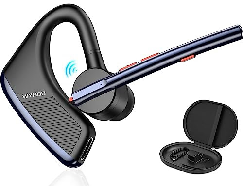 WYHOO Bluetooth Headset V5.2, Wireless Bluetooth Earpiece with 24Hrs Talktime CVC8.0 Noise Canceling Handsfree Headsets with Dual-Mic for Cell Phones Calls Trucker Home Office Work Computer