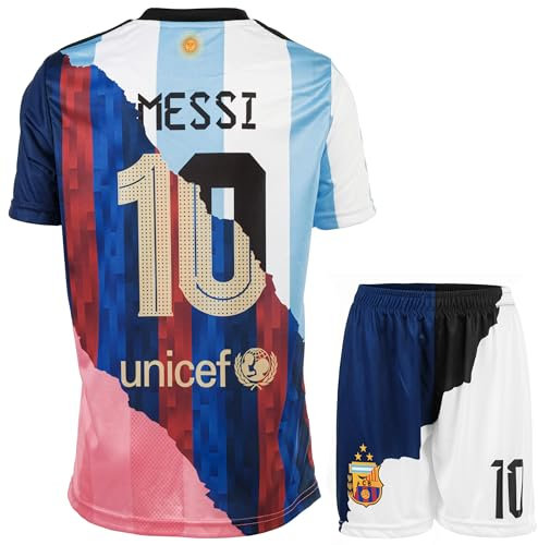 YOHA Argentine Miami Barcelona Trio Édition Spéciale Vintage Leo #10 Maillot de Football et Short pour Enfants Set Cadeau Tailles Jeunesse (Mixte,152)