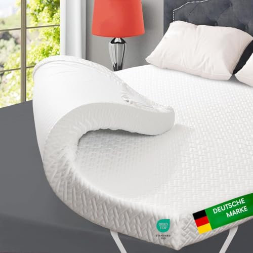 HERZtal Memory Gel Matratzenauflage, Atmungsaktiver Double Jersey Bezug, Anti-Rutsch Unterseite, Spannbänder für Matratzen bis 30 cm (90x200cm)