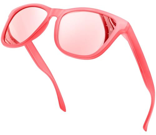 KANASTAL Rosa Specchiati Occhiali da Sole Specchio Donna Polarizzati Quadrato Uomo Moda Retro Vintage Filtro UV400 Pink Sunglasses per Viaggio -Montatura Trasparente Rosa