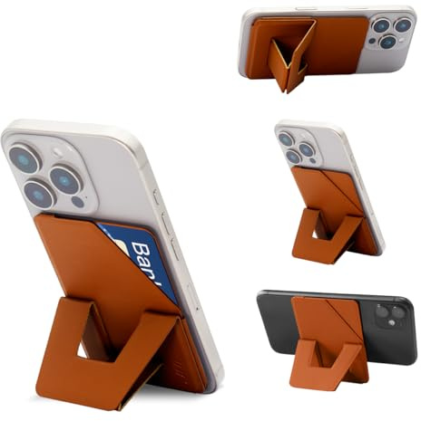 D.Y.A Phone Tripod Wallet for iPhone,Lightweight & Portable Stand,Strong Magnetic Phone Card Holder Fit 2 Cards & 3 Viewing Angles & Stain-Resistant Vegan Leather Stand, brown