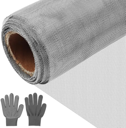 Rete Metallica Maglia Piccola, Zanzariera Metallica 40 Mesh, Rete Metallica per Recinzioni 30x200cm, Rete Inox Diametro del Foro: 0,6mm, Con Guanti Inclusi, per Rete Zanzariera, Prese d'aria, Finestre