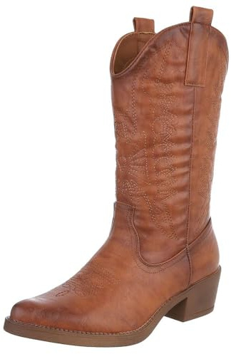 Ital Design Damen Stiefel mit Reißverschluss und Blockabsatz, spitze Form, Camel, Gr. 38