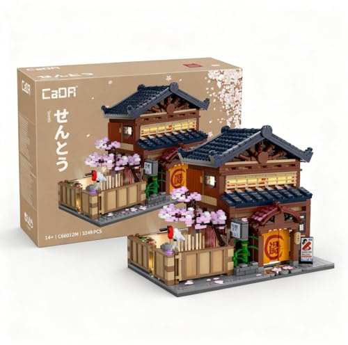 CaDA Japanese Sento Bathhouse Spa - 1249 Piece Brick Model Kit C66012W | Model of a Japanese building with detailed interior and exterior