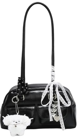 Geavonyg Damen Schultertasche Japanischen Stil Mit Schleifen Für Pendler Und Studenten PU Leder Doppeltasche Vorne Unterarm Handtasche Geldbörse PU Leder Unterarmtasche