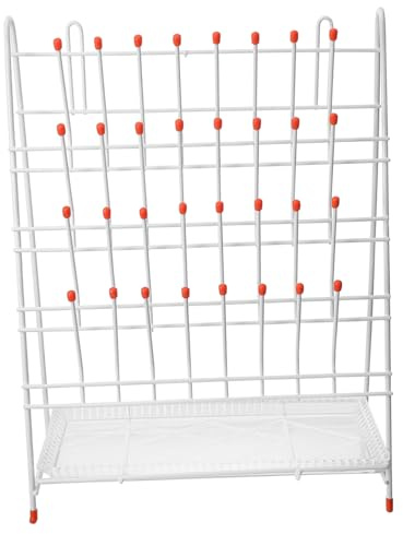 JECOMPRIS Gradilla Para Secar Tubos De Laboratorio De 32 Ranuras, Rejilla De Drenaje De Hierro Revestimiento Plástico, Escurridor Compacto Para Frascos y Tubos De Ensayo, Adecuado Para Uso Laboratorio