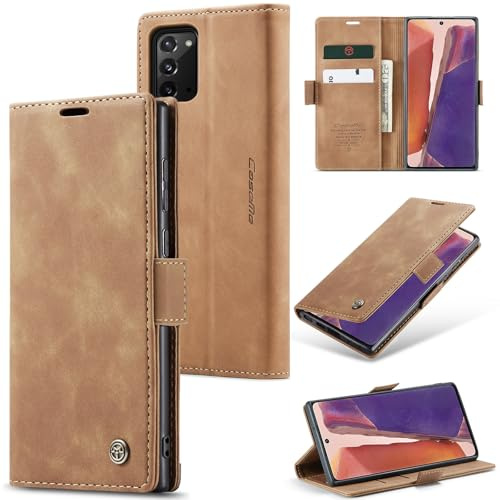 Sojlecyu Hülle für Samsung Galaxy Note 20 Klapphülle Kartenfach, Braun | Magnetisch, 2 Kartenfächer & 1 Geldfach, Standfunktion, stoßfeste TPU-Innenschale, Schutzhülle, Handyhülle, PU Leder