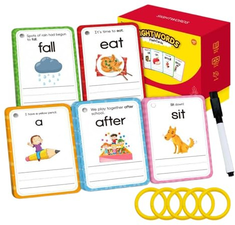 Karten Wörter Ansicht, 220 Stück, wasserdicht, radierbar, für Kinder, Lesekarten, Ring, Stift, Buch, Bauen, Familien, häufige Wörter, Vorschule, Homeschool, Lehrer, Klassenzimmer, Spiele