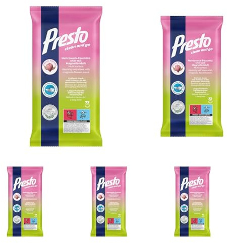 Presto Universal Reinigungstücher Magnolia – (1x72 Stück) Reinigungstücher – glatte Oberflächen, Blumenduft, schnelle Reinigung – 72 Stück (Packung mit 5)