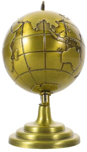 WOONEKY Vintage Metall Weltkugel Tischdeko mit Rotation Mini Retro Erdkugel Ornament für Büro Schreibtisch Stabiles Dekoobjekt mit Antik-Finish Geschenk für Bücherregal und Arbeitszimmer