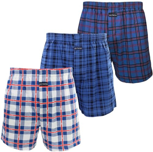 Kacouni 3 Pack Mens Boxers Loose Fit, 100% Cotton Knitted Boxer Shorts | Super Soft Pyjama Shorts Mens with Button Fly, Comfortable and Breathable, Size M - 3XL