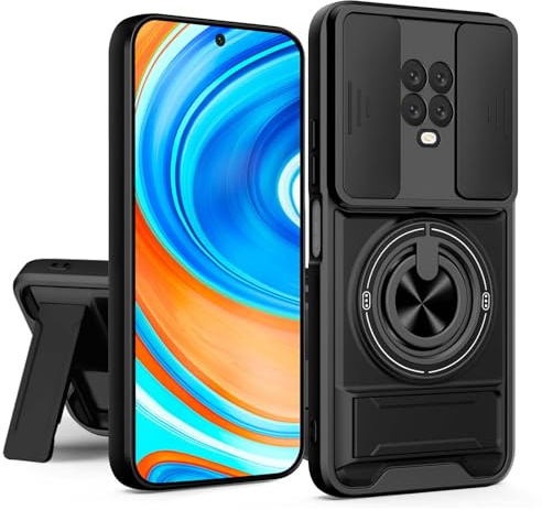 Funda para Xiaomi Redmi Note 9 Pro / 9S, Compatible con carga inalámbrica，Tapa Deslizante para La Cámara, Armadura Carcasa con 360° Antigolpes Protectora Carcasa para Redmi Note 9 Pro / 9S，Negro