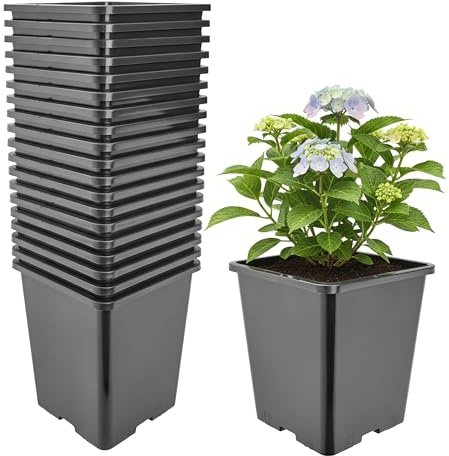 Garronda Pflanztopf Kunststoff hoch 20,5 x 20,5 x 23,5 cm (7L) 20er Set eckig mit Drainagelöchern Blumentopf PP Pflanzgefäß für Garten Gewächshaus Balkon Anzucht Innen Außenbereich Schwarz GD-0201