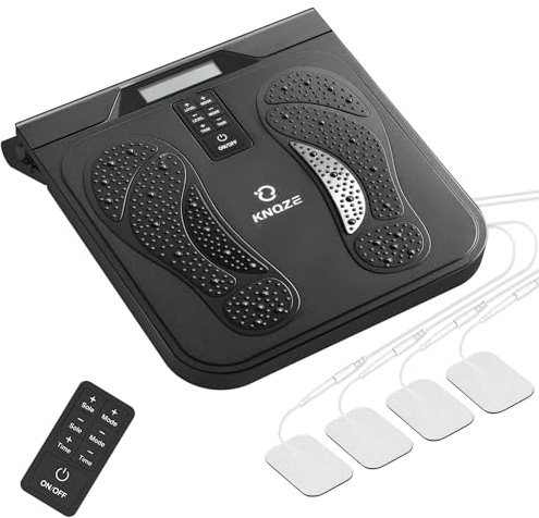 KNQZE EMS Fußmassager mit TENS, 10 Modi, 20 Stufen, 4 Elektroden, Schwarz