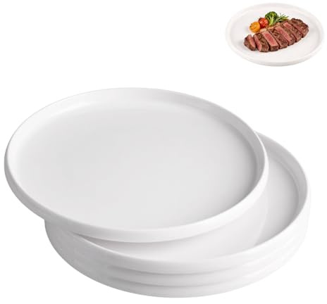 Doafoce White Dinner Plates Set of 4 Large Round Side Plates22.8 cm/ 9 inch | Modern Melamine Lastic Plates, Dishwasher Safe