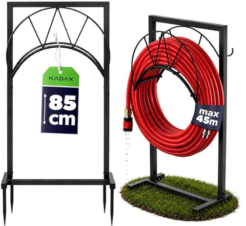 KADAX Gartenschlauchhalter Freistehend 45 x 85 cm, Schlauchhalter aus pulverbeschichtetem Stahl, Halter für bis zu 45 m Gartenschlauch, Schlauch Halterung (Schwarz)