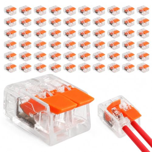 50 Stück Kabelklemmen Elektro,0,14-4,0 mm² Lüsterklemmen Kabelverbinder 2 polig, Wiederverwendbare Klemmen Set mit Betätigungshebel,Können Frei Kombiniert für Feste Flexible Kabel