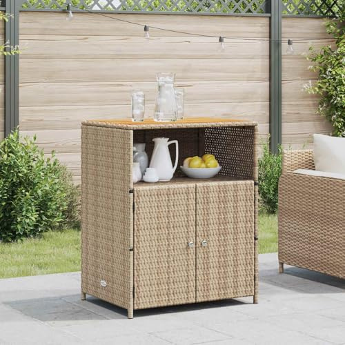 LoogCape Armario de ratán beige con puerta 70 x 50 x 87 cm de poliéster y ratas Roly para interior y exterior, resistente a la intemperie, con 3 estantes, marco de acero recubierto de polvo